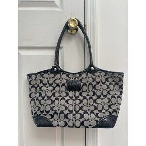 Coach Bleeker Signature Black/Gray Tote Shoulder Canvas Patent Leather Bag 12564